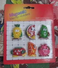 Vintage fun face fruit fridge magnets, pineapple, watermelon, pear, orange...