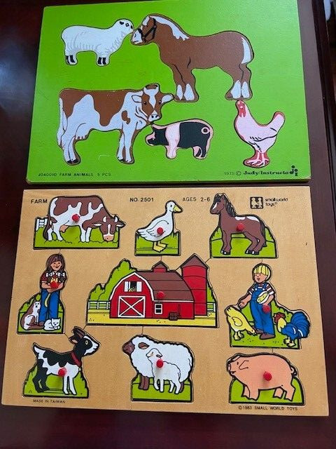 Vintage Judy Instructo Wood Puzzle 1975 - Animals -Small World Toys Farm 1983