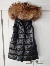 Laura Jane Paris Size M Shiny Puffer Waistcoat Gilet Huge Hood Worn Once
