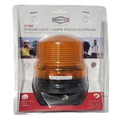 RoadPro 12-Volt Strobe Light with Magnetic Mount Orange Lens 10' Coil Cord 