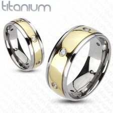 Multi-CZs Gold IP Center Dome Wedding Band 8mm Men's Ring Solid Titanium