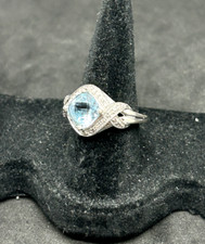 925 Sterling Silver Light Blue Crystal Ring Size 7 - 4.35g