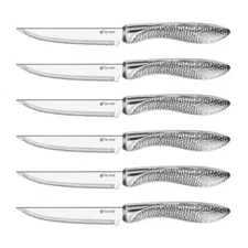 Serrated Steak Knives, Stainless Steel Sharp Blade Flatware Steak Knives Set ...