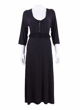 Vera Wang Black Rayon Scoop Neck Tulle Detail Waist Midi Dress Size M