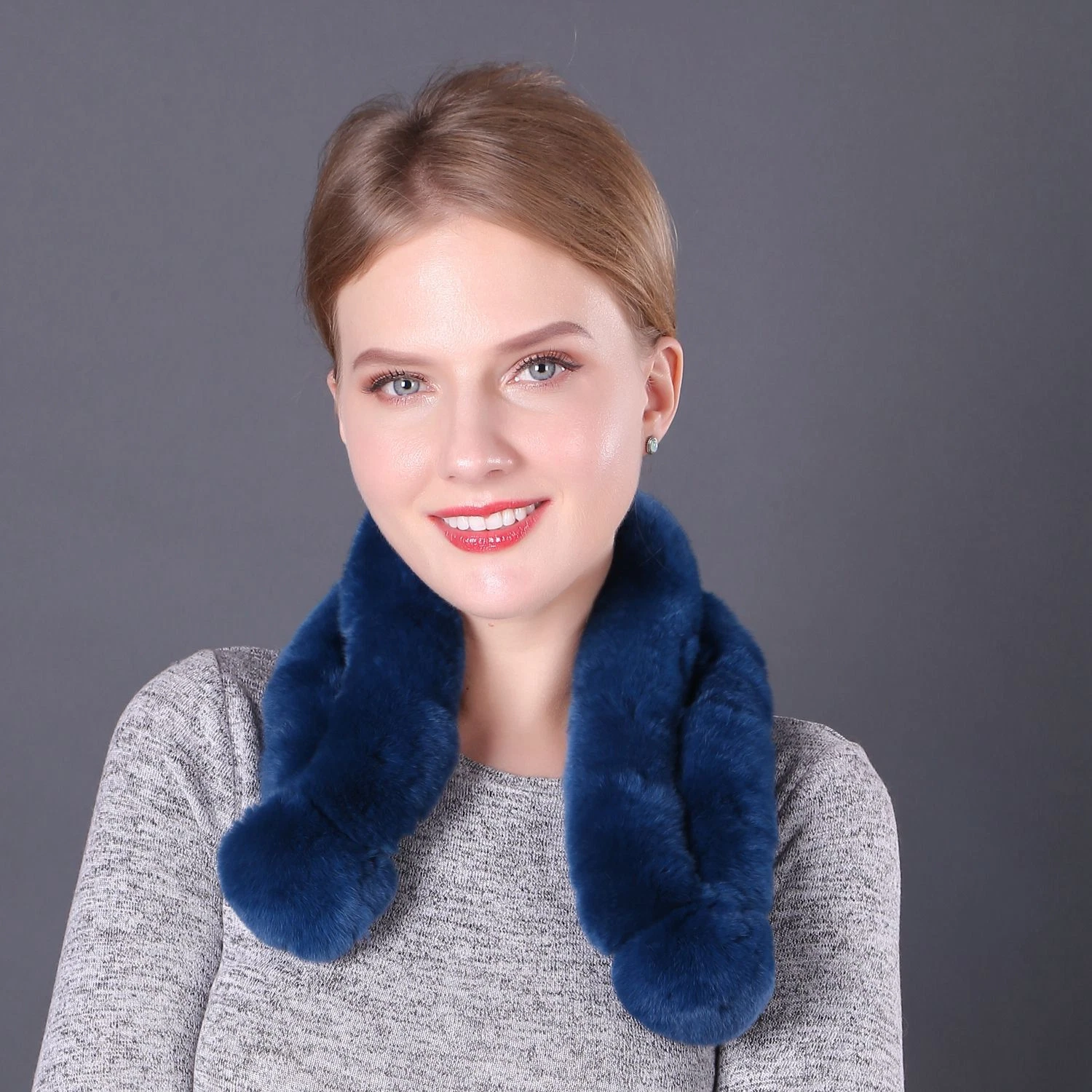 New Real Rex Rabbit Fur Scarf Women Winter Warm Neckerchief Fur Pompom Soft