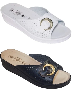 CIABATTE DONNA SANITAL LIGHT INFERMIERA 1368 BIANCO/BLU PELLE PLANTARE INBOTTITO