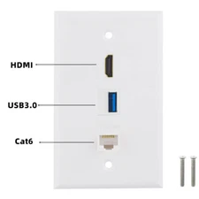 3 Port HDMI USB 3.0 Wall Plate Cat6 Ethernet Coax Female to Female Panel Outlet
