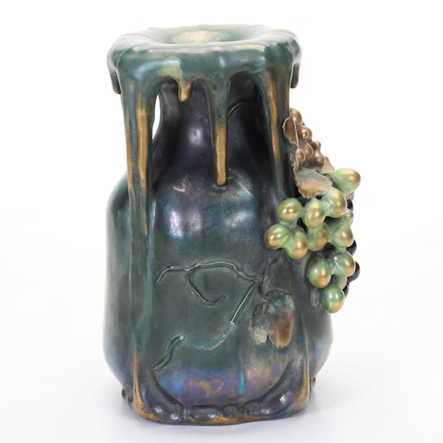 Edda Amphora Austria Vase Turn Teplitz Heliosine Glaze Stalactites - Picture 19 of 19