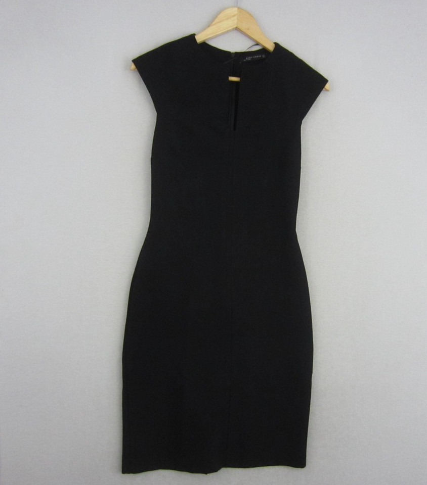 Zara Woman Dress Womens Small 10 Black Straight Stretch Sheath Work Event Party