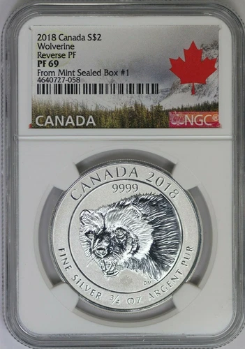 2018 NGC Canada $2 Silver Wolverine 3/4 oz Reverse Proof PF69