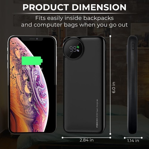 Portable 22.5W Recci Power Bank 10/20/30/50000mah Fast Charger for Mobile Phones - Picture 4 of 37
