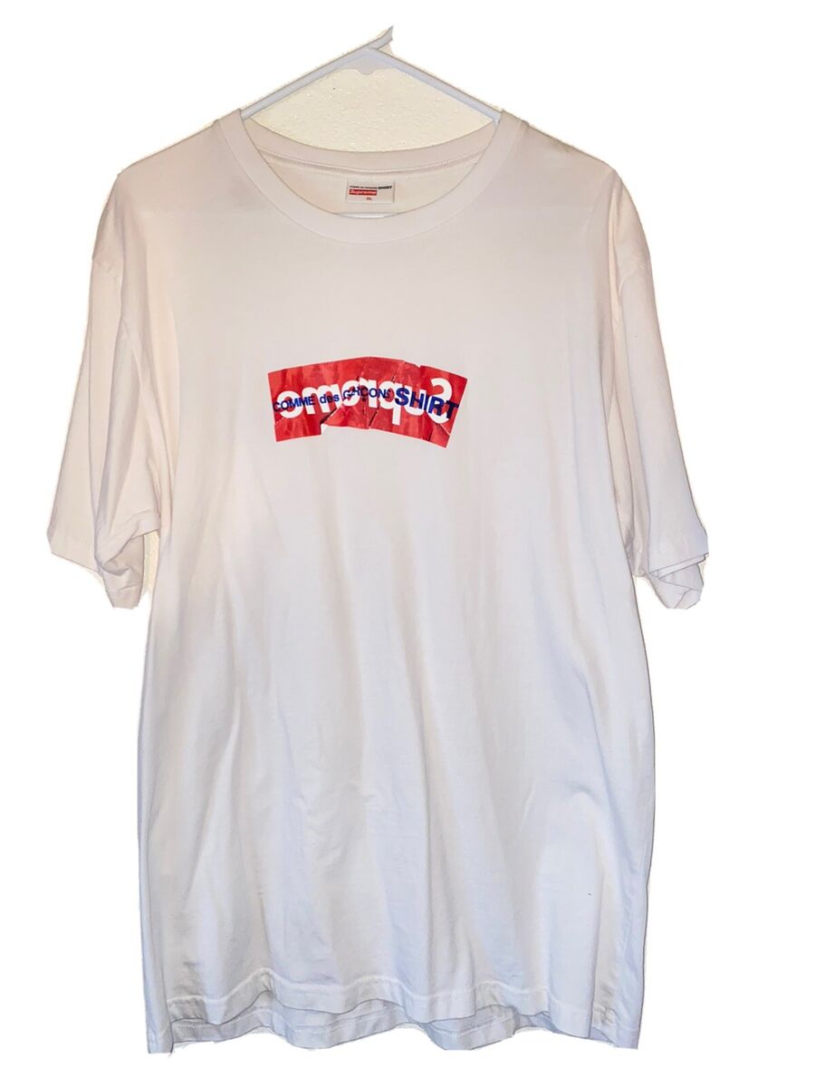 Supreme X CDG Collab XL White T-Shirt In Good Condition (Comme de Garçons)