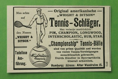 WIZb) Reklame Tennis Schläger Tennisball 1914 Wright Ditson Hamburg Werbung 10x6