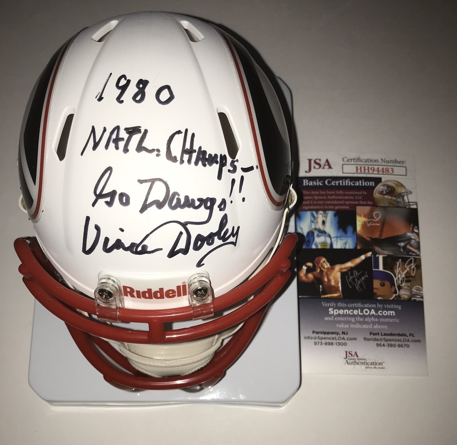 VINCE DOOLEY LEGENDARY COACH SIGNED GEORGIA BULLDOGS AMP MINI HELMET JSA COA WOW 