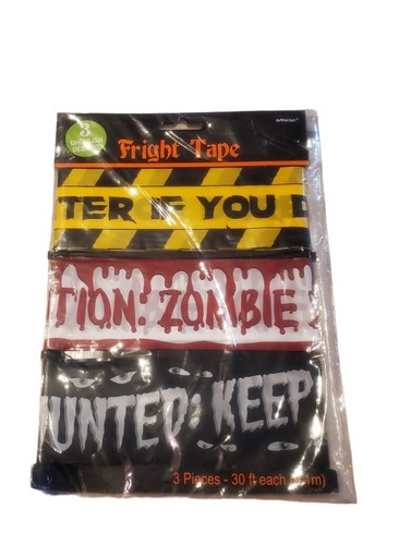 Halloween Fright Plastic 30-foot Tape Banners 3 Per Pack Halloween Decoration