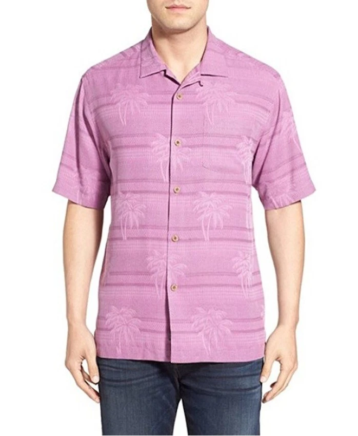 Tommy Bahama Horizon Palms 100% Silk Camp Shirt, Iris Orchid, Size L BNWT $118