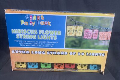  Garden Patio 20 Light Strand Metal Hibiscus Flowers -White Lights- 11.6 L 