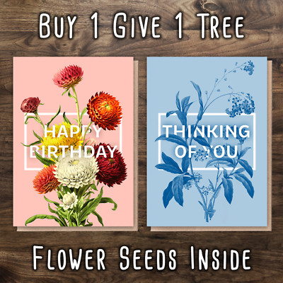 TREE PLANTING Cards with FLOWER SEEDS Inside. Zero Waste & Recycled Eco ...