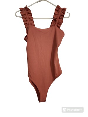 Entro Pink Ribbed Bodysuit Ruffle Straps Size M