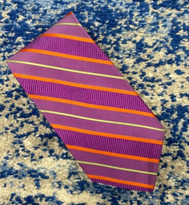 Royal Classic Tom James Purple Orange Green Bias Stripes 100% Silk Necktie USA