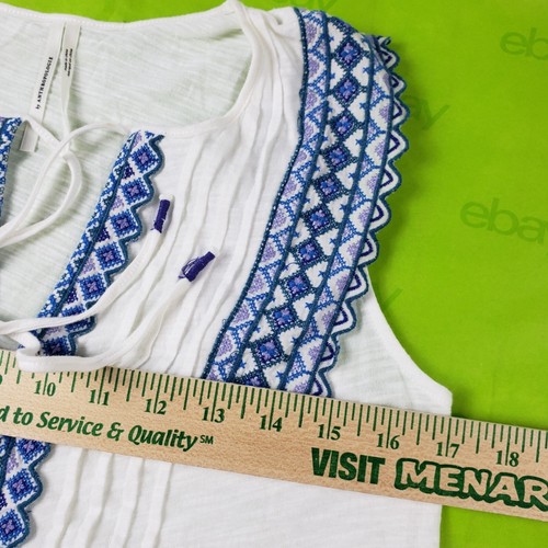 NWOT By Anthropologie Sigrid White Blue Embroidered Top SMALL Keyhole Tie Front - Picture 11 of 14