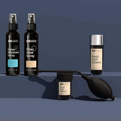 Hair Illusion 100% Real Hair Fibers Combo Fibers, Hold & Water Spray, App.