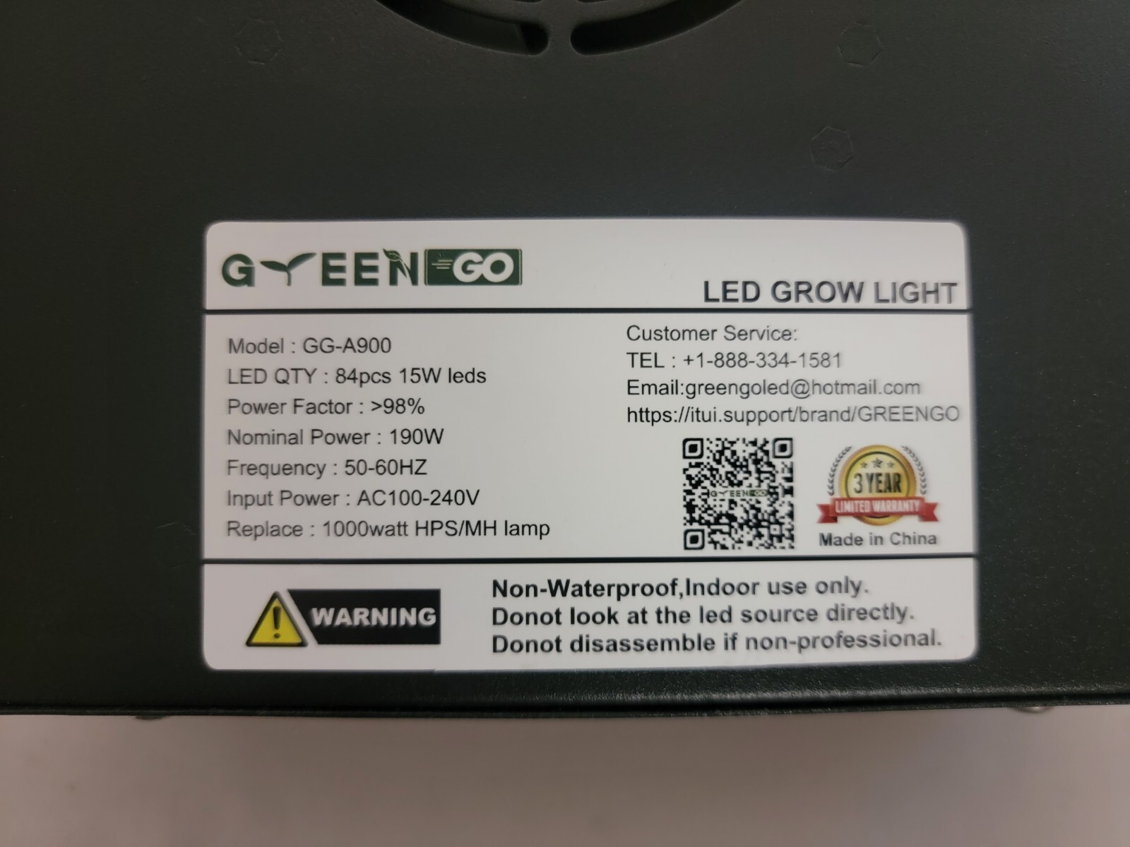 GreenGo 900w LED Grow Light Full Spectrum w/ Bloom & Veg Switches Lamp