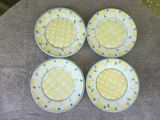 Caleca Dinner  Lunchoen Plates Handpainted Yellow Basket Weave Italy 9.25" (4)