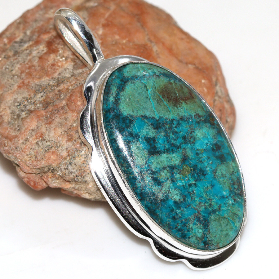 Huge Chrysocolla 925 Silver Plated Fine Finish Gemstone Pendant 2.2
