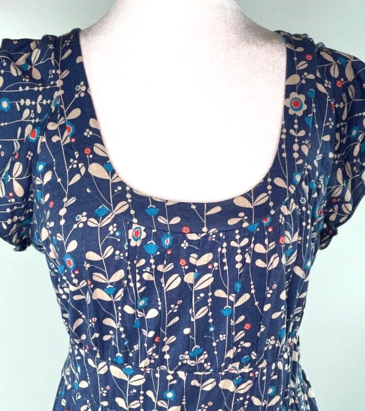 Vestido midi para mujer Fossil azul con mangas acampanadas florales forrado talla mediana Foto 2 de 4