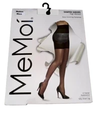 Me Moi Shaper Sheers Pantyhose M Black high Waist Body Slimming Silky Sheer Leg