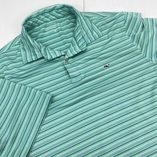 Vineyard Vines Shirt Men size Medium polo stretch performance Golf Stripe Green