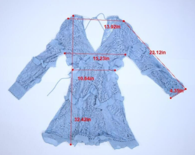 Asos Design Blue Long Ruffle Sleeve Lace Deep V-Neck Open Sides Dress  Womens 4 | eBay