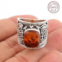 Solid 925 Sterling Silver Amber Bezel Ring Jewelry Us 7.5 Am235 Solid 925 Sterling Silver Amber Bezel Ring Jewelry Us 7.5 Am235