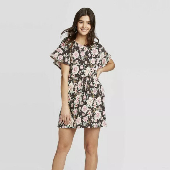 short sleeve crinkle dress Women's Blue Crinkle Cap-Sleeve Mini Dress