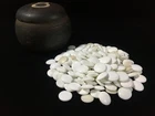Q1382 Vintage Japanese Clamshell Go Stones White with Wooden Storage Bowl Set