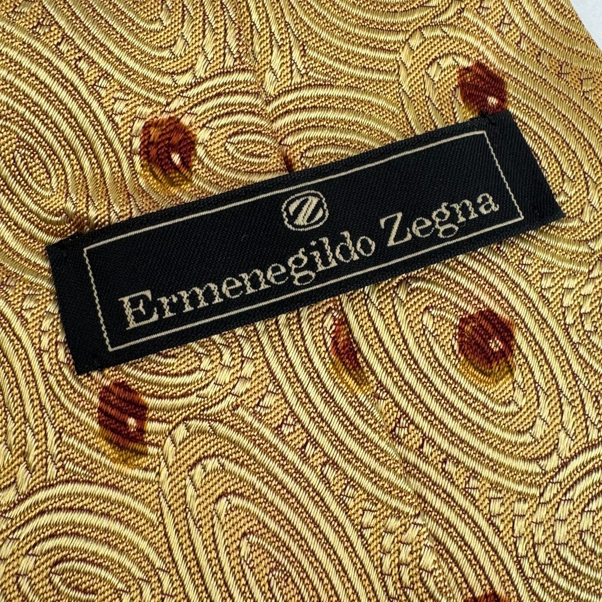 Ermenegildo Zegna Silk Neck Tie Gold Swirl Dot Silk Jacquard Designer Italy View 6