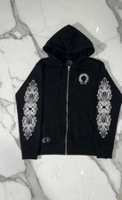 Chrome Hearts Mens Black Full Zip Hoodie Cross Sleeve Graphic
