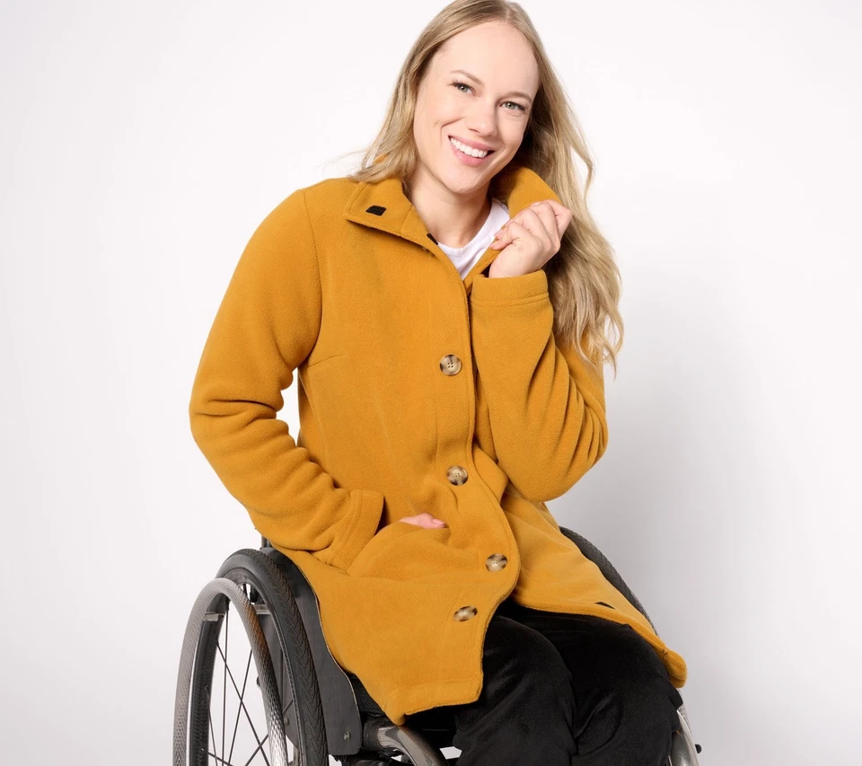 Chaqueta para mujer Denim & Co. talla M botón adaptativo polar unido con amarillo A624919 Foto 3 de 4