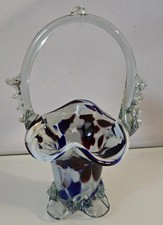 50er Jahre Kunstglas Henkel Korb Rum&auml;nische Glas Blumenkorb Vase mit Klarglas
