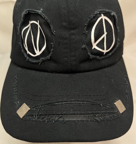 99%is PEACEMINUSONE StrapBack Hat Korean Brand Logo Trashed Distressed Black Cap - Picture 5 of 14