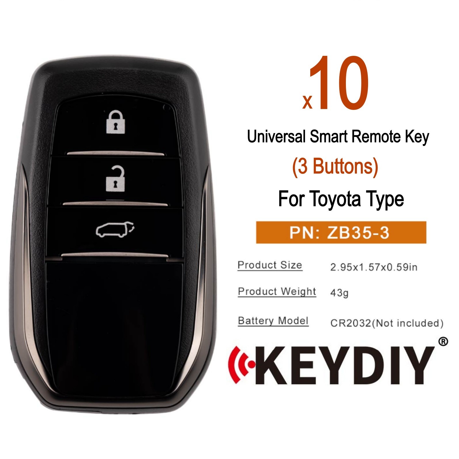 5x KEYDIY KD ZB35-3 Universal Smart Remote Key 3 Buttons for Toyota for KD-X4/X2