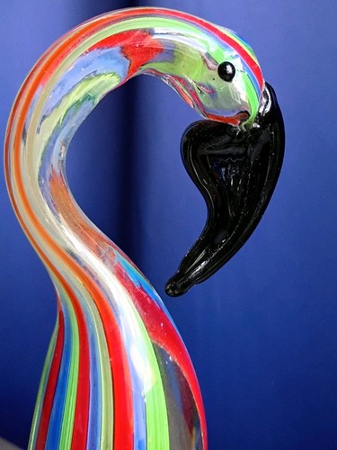 Blown Art Glass Toucan Flamingo Tropical Bird Vintage Multicolored Murano Decor