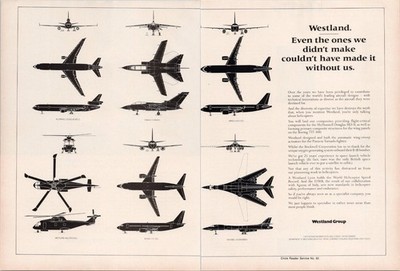 Westland Original 1980s Aviation Print Ad Aircraft Silhouettes