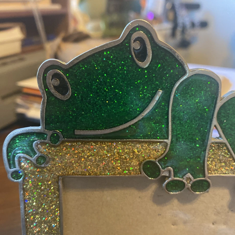 Marco de fotos de peltre de metal brillante rana Best Friends de colección de los años 90 3,5x5 Foto 3 de 4