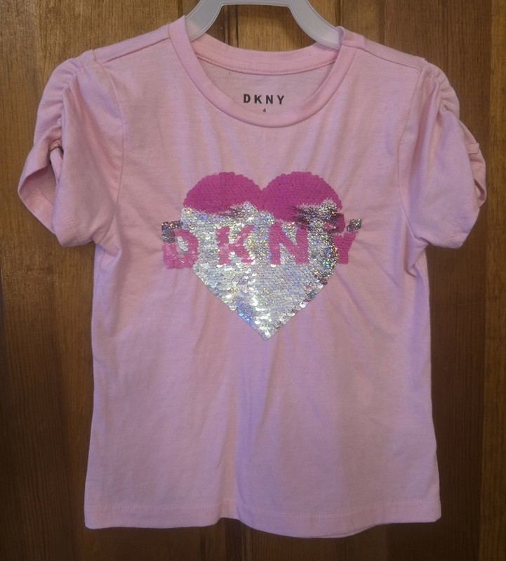 DKNY Girls' Sequin Embellished Pink Top- Size 4 