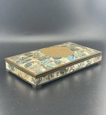 VTG Abalone Mother Of Pearl Box With Aztec Mayan Mexican Sun Calendar