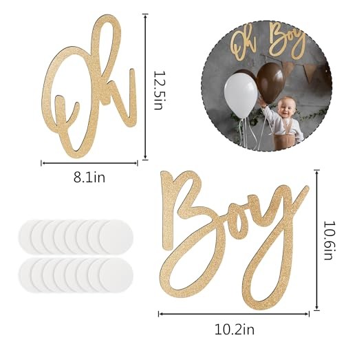 как выглядит OH BOY Wooden Sign in Gold for Baby Shower Gender Reveal Decorations, фото