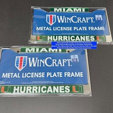 2 University Of Miami Hurricanes License Plate Frames Metal Licensed Go CANES!