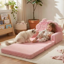 Kids Couch, 2-In-1 Fold Out Comfy Chair, Large, Pink Unicorn | Extended Lounger
